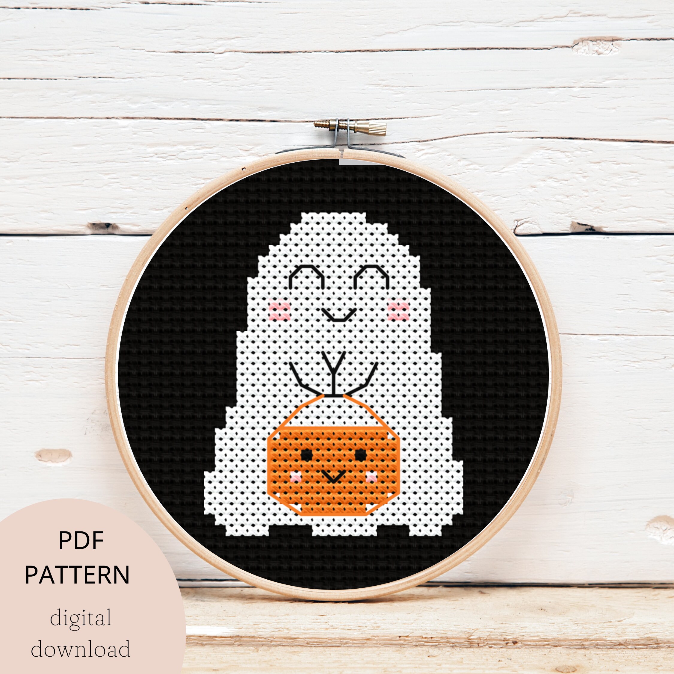 Cute Ghost Halloween Cross Stitch Pattern, Trick or Treat Pumpkin ...