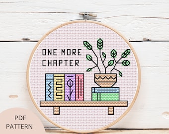 Book cross stitch, bookish bookshelves cute modern digital pdf cross stitch pattern