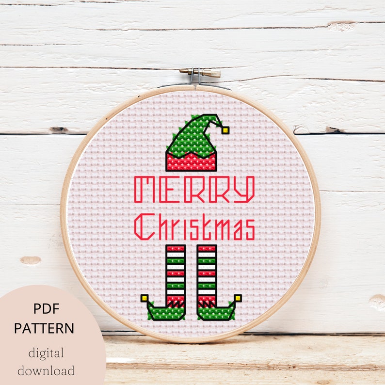 Merry Christmas Elf Cross Stitch Pattern Modern Digital Pdf Etsy UK