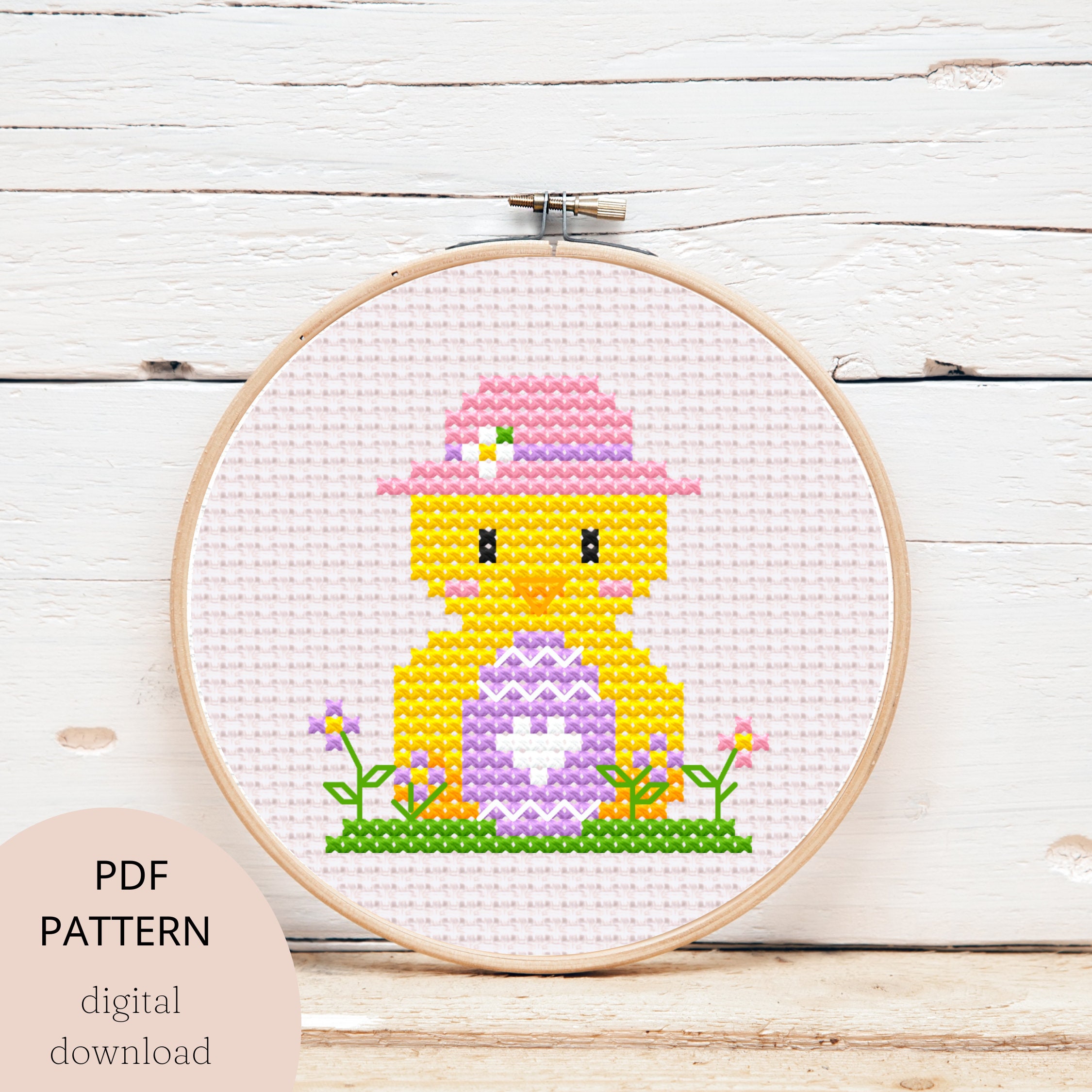 Easter Chick Cross Stitch Pattern, Spring Cute Egg Floral Download Pdf ...