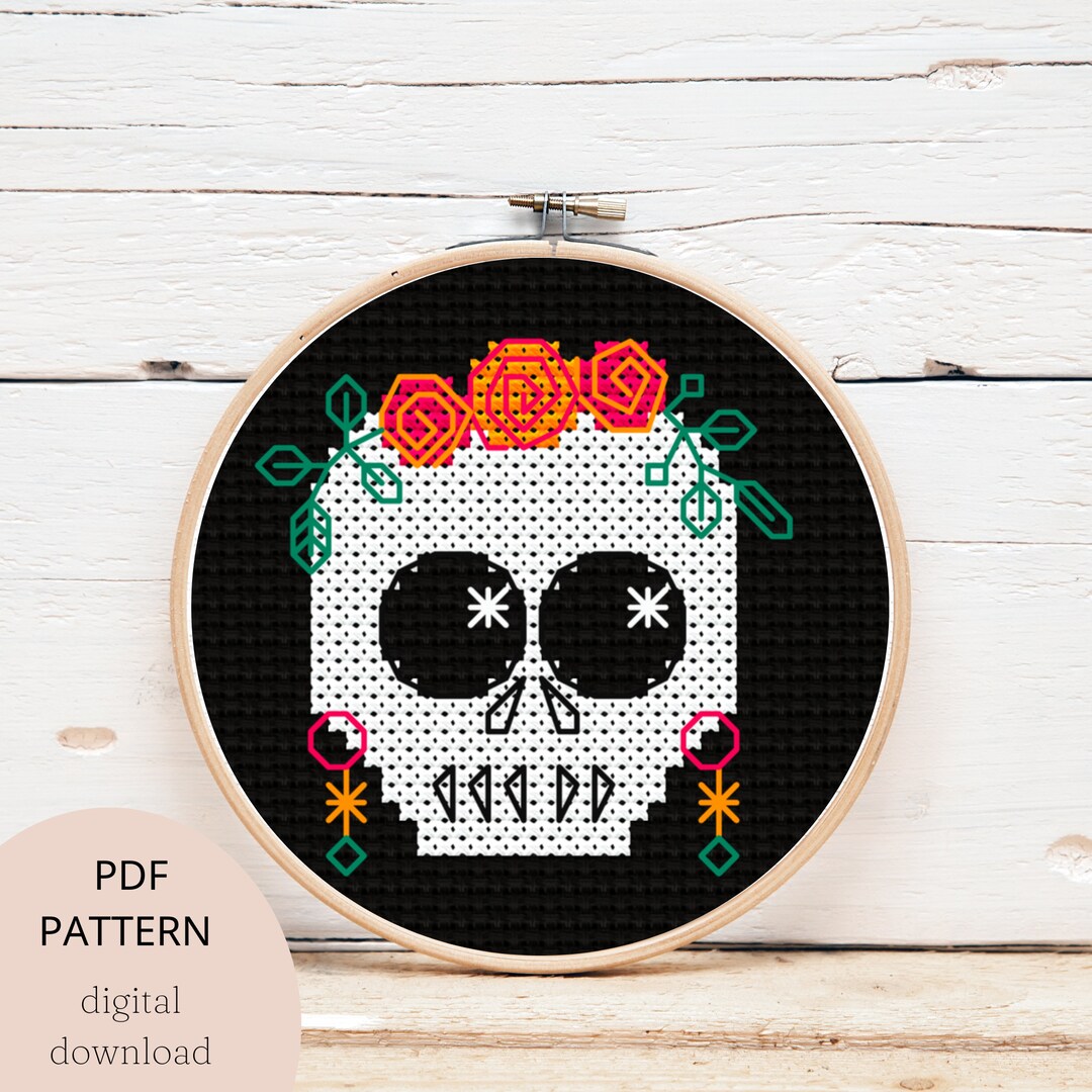Sugar Skull Cross Stitch Pattern: Floral Dia De Los Muertos (PDF ...