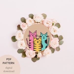 Cute pastel cats cross stitch pattern, modern digital pdf cross stitch pattern