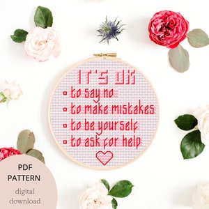 Motivational cross stitch pattern, mental health self care modern digital pdf cross stitch pattern