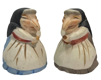 Vintage 1960s Kitchen Witch Ceramic Salt and Pepper Shakers Norwegian - Made in Taiwan