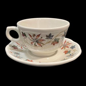Vintage 1960er Jahre Cassidy's Duraline Super Vitrificed Grindley Hotelware Co. England Teetassen und Untertassen - Autumn Leaf Flower Sammlerstück