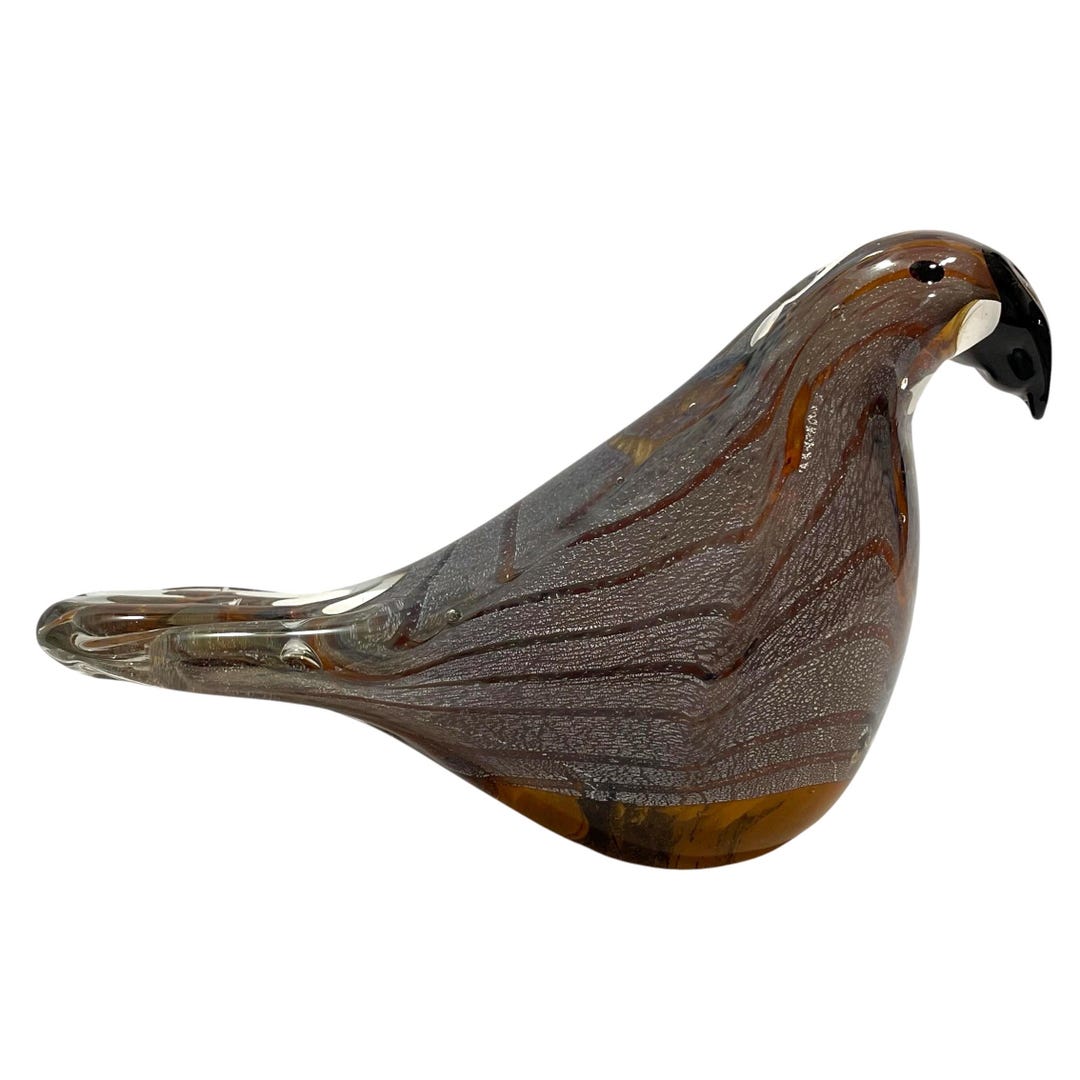 Vintage 1980s Art Glass Bird Paperweight Amber Pulled Pattern With ...