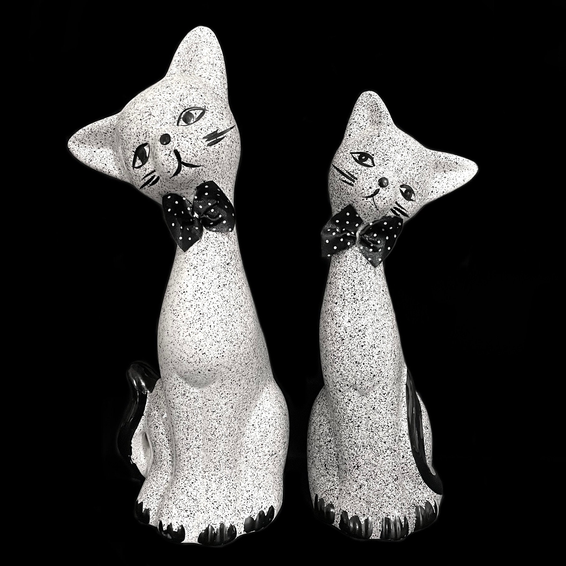 ヴィンテージ 1960年代 ロングネック シャム猫 ペア 白黒斑点 陶器