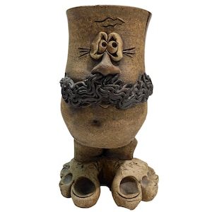 Vintage 1970s McGillivray Signed Studio Pottery Stoneware Funny Ugly Face Mug with Feet - Made in Canada