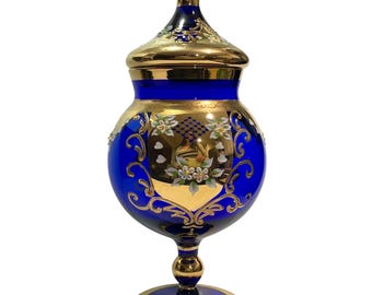 Vintage 1950s Venetian Murano Tre Fuochi 24K Gold White Glass 11.5