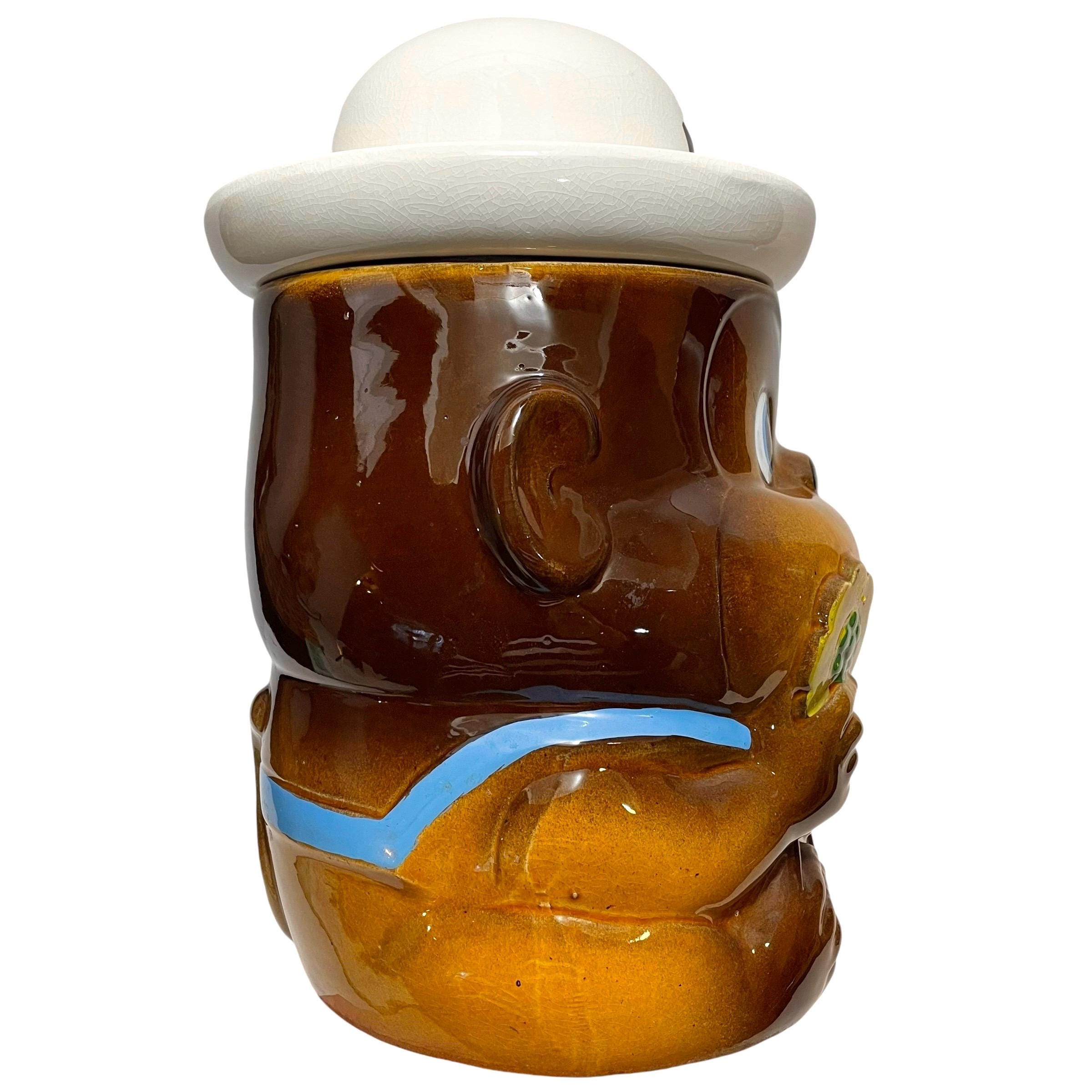 【1960s JAPAN vintage】サル クッキージャー 置物 陶器 Vintage 1960s Ceramic Brown Monkey Cookie Jar With Sailor Hat