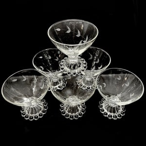 Copas de copa de sorbete de vidrio transparente con hojas grabadas Boopie de Anchor Hocking de la década de 1950, juego de 6, idea de regalo coleccionable para decoración del hogar