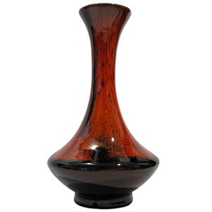 Vintage 1960s Evangeline Pottery Canada Small Bud Vase Red Lava Drip Glaze - Canuck