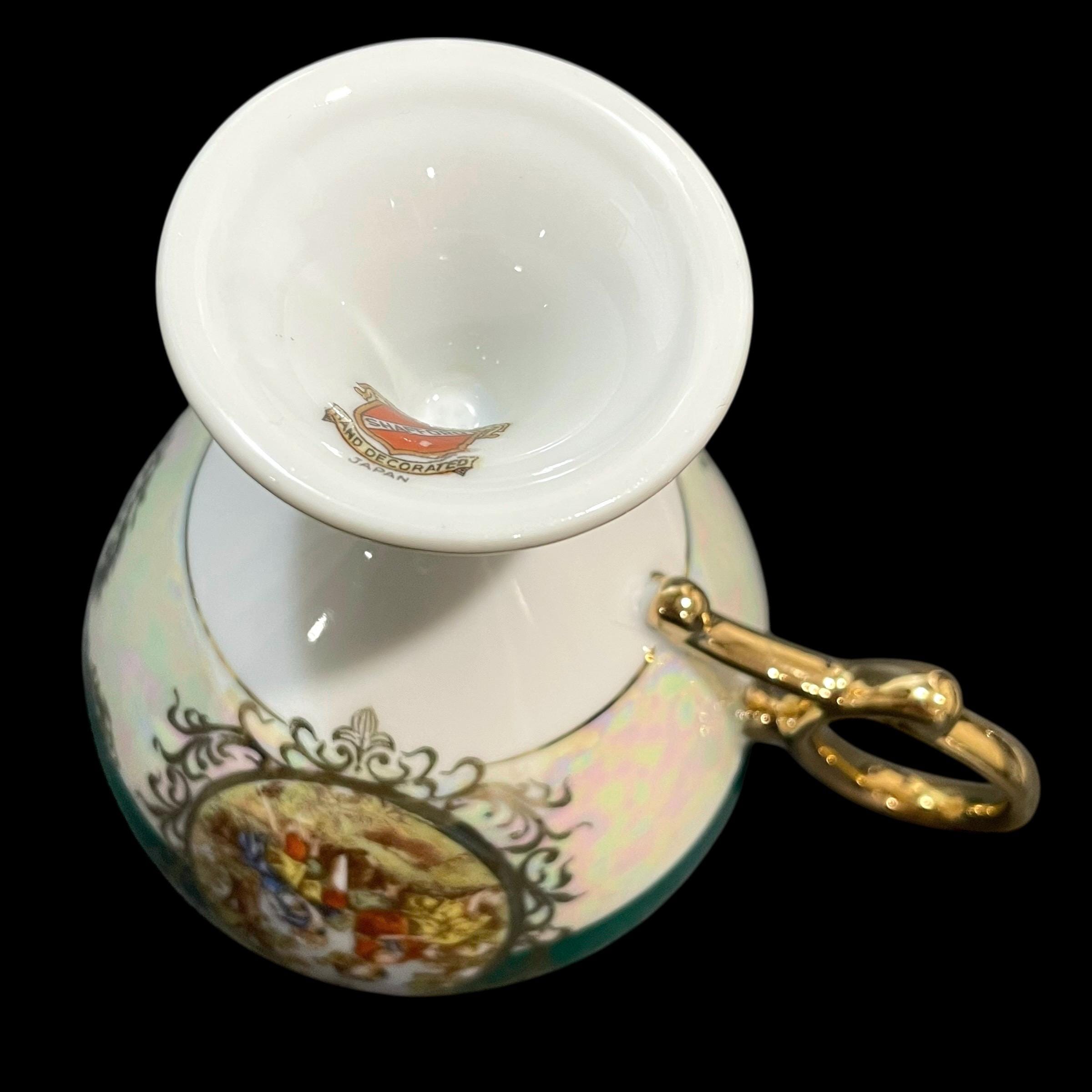 Vintage 1950s Shafford Japan Iridescent Pedestal Teacup and Saucer
