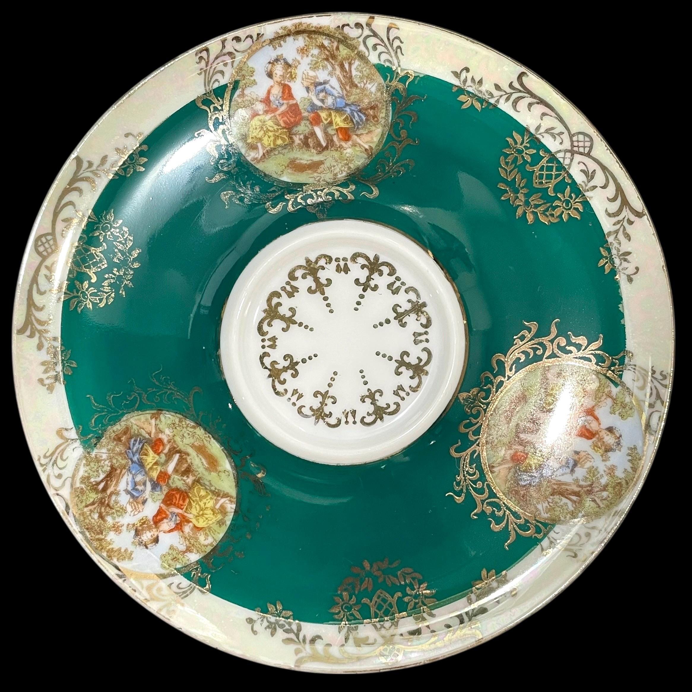 Vintage 1950s Shafford Japan Iridescent Pedestal Teacup and Saucer