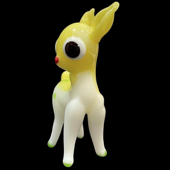 Vintage 1990s Art Glass Miniature Yellow Fawn Mini Sculpture