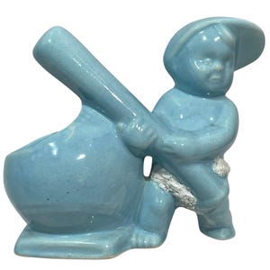 Vintage 1960s McMaster Pottery Baby Blue Boy With Baseball Bat And Ball Planter