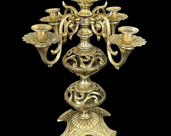 Vintage 1950s Dilly Mfg. Co. Ornate 5-arm Candelabra Hollywood Regency Style Sculptural Cast Base - Made in USA