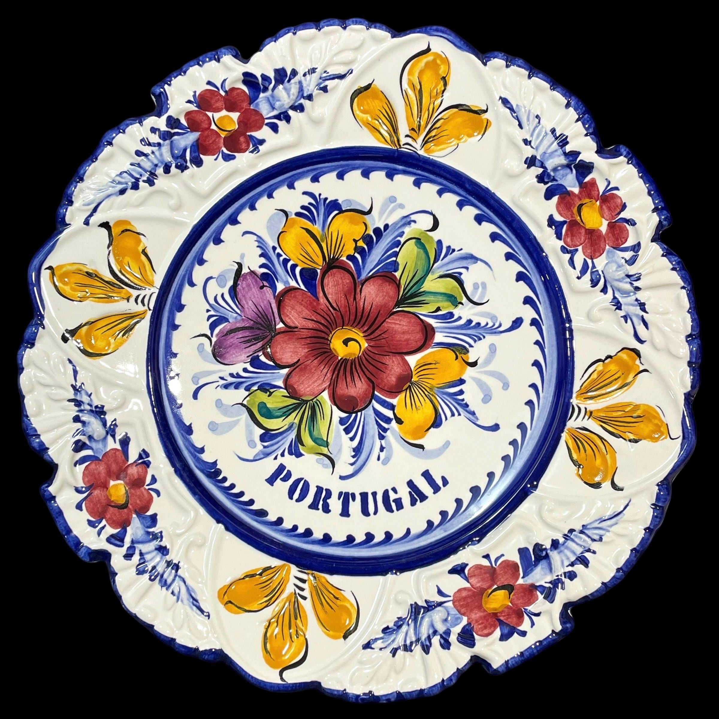 Vintage 1980s Pascoal Alcobaca Portugal Hand Painted Floral Wall