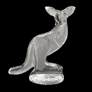 Vintage 1970s Kosta Boda Art Glass Kangaroo by Bertil Vallien Kennel Zoo Series - Clear Glass Paperweight - Sweden Collectible