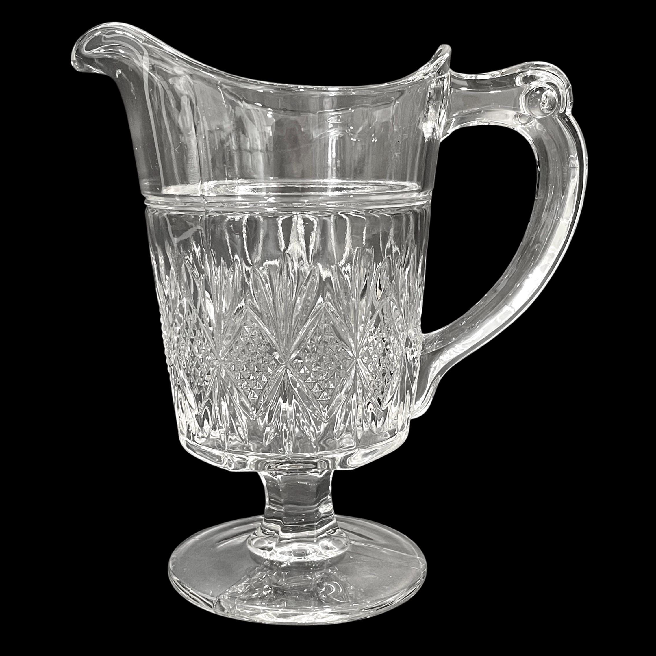 Antique 1880s Westmoreland Glass Diamond & Sunburst Footed Clear