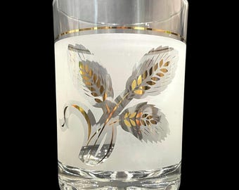 Cubitera italiana vintage Devalbor de cristal, década de 1960. Cristal transparente esmerilado con estampado de trigo dorado. Coleccionable de mediados de siglo.