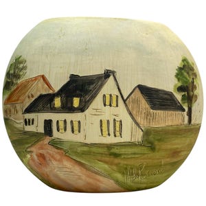 Vaso in ceramica vintage degli anni '70 firmato Hubert Du Roscoat, Quebec - Stile rustico da cottage