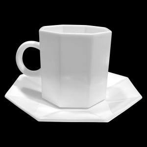Vintage 1980s Arcopal France Octime Glossy White Teacups Saucers Set Octagon