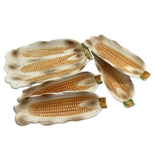 Vintage 1950s Majolica Corn on the Cob Serving Set Made in Japan - Mid-Century Farmhouse