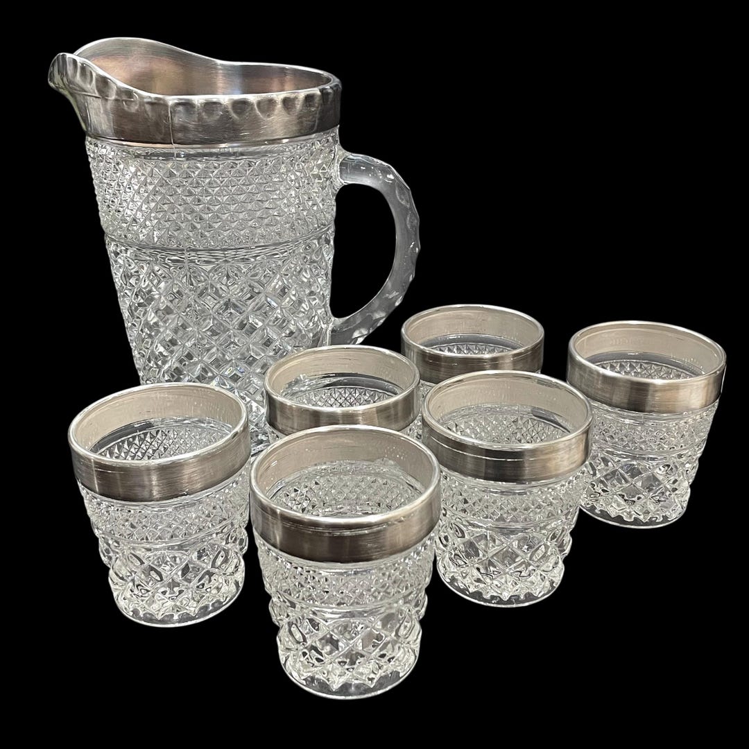 Vintage 1960s Wexford Anchor Hocking Glass Pitcher & Glasses Set
