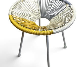 Vintage 1950s Mexican Acapulco Genuine Mid-Century Pool Side Table - Yellow Gray Tempered Glass Top