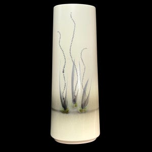 Jarrón de cerámica artística Terre a Terre Studio, estilo vintage de los años 70 - Diseño floral pintado a mano en tonos neutros - Francia