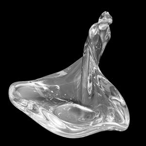 Vintage 1960er Bayel Cristal France - Mundgeblasene, klare Kristall-Freiformskulptur - Mid-Century Modern