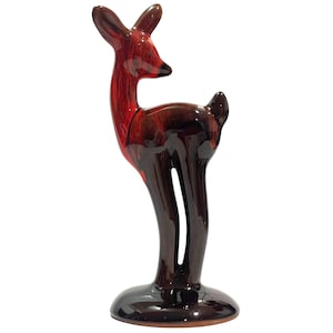 Vintage 1970s Mcmaster Pottery Canada Deer Figurine - Redware Red and Brown Drip Glaze - Mid-Century Modern