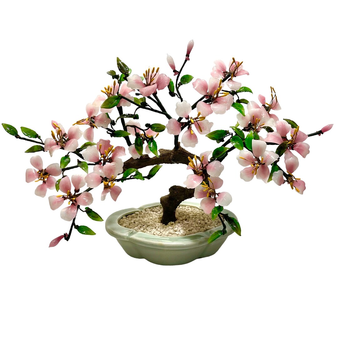 Vintage 1980s Glass Bonsai Tree 15x10 Faux Flowering Pink Glass Sakura