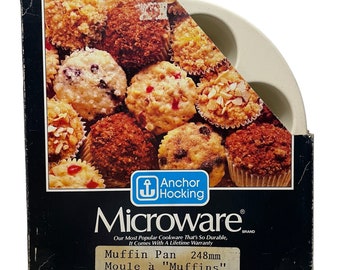 Vintage 1980er Jahre Anchor Hocking Melamin Microware 6 Muffin 9 3/4 "Backform mit Verpackung 400/447 USA Sammlerstück Küchenhelfer Geschenkidee