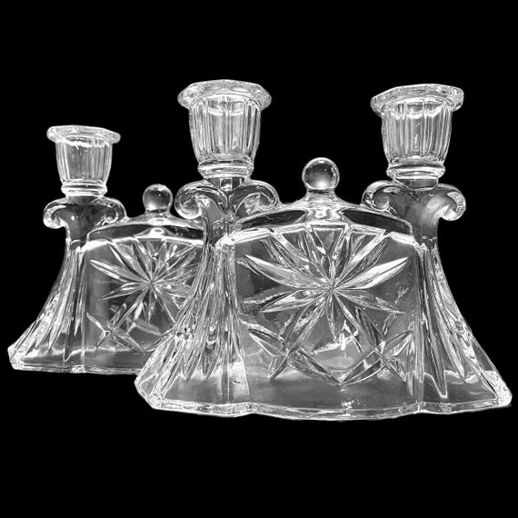 Vintage Heavy Prescut Crystal Double Taper Candle Holder Vintage Heavy Prescut Crystal Double Taper Candle Holder