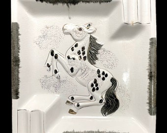 Vintage 1940s Dappled Horse Ashtray Japan Mid-century Relief