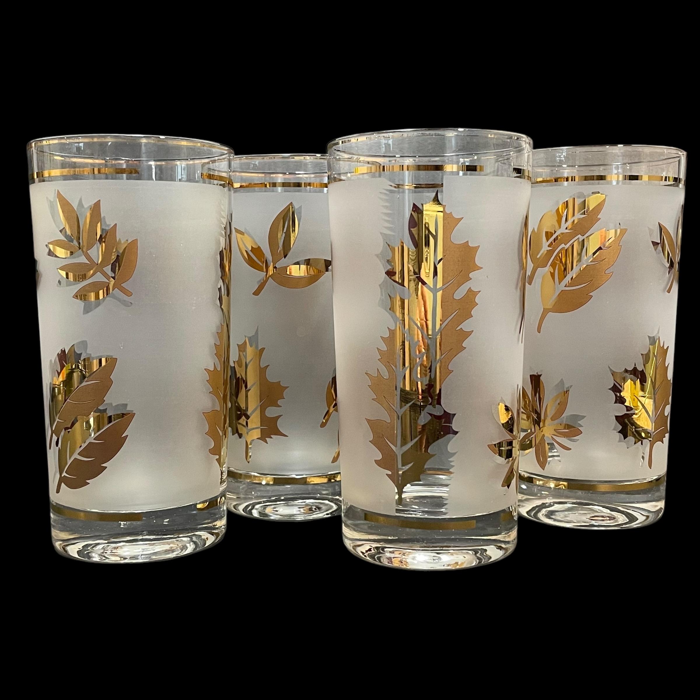 Rare Large 60+ Piece Collection Vintage Libbey 22K Gold Leaf  Set of 6 1950 vintage Libbey Pilsner glasses frosted 22kt gold leaf main image 1