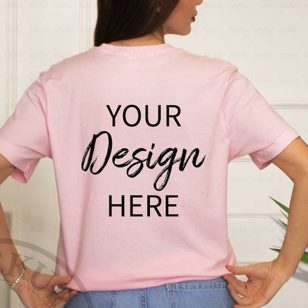 Bella Canvas Soft Pink Mockup, Back Shirt Mockup, Real Model Tshirt Mock Up Stock Photo, Digital Download , Female T shirt Aesthetic Mockup