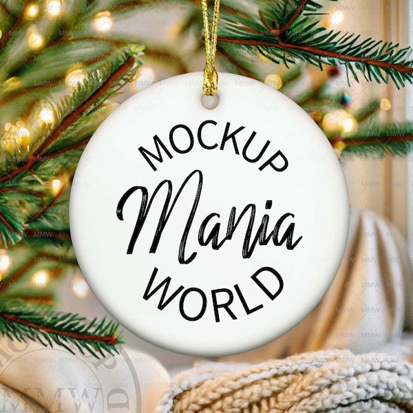 Christmas Ceramic Ornament Mockup Set Blank White Round Ornaments for Tree and Canva, Ornament Mockup Christmas Living Room Mock ups Canva