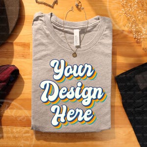 Bella Canvas 3001 Sport Grey Mock up  Bella Canvas 3001 Flat Lay Mockup, Bella Canvas 3001 T-Shirt Mockup Boho Tshirt Folded Boho Mockup