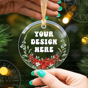 Christmas Ornament Mockup Transparent Glass Blank Printify Ornament, Glass Ornament Mockup Canva Template   Ornament PSD Smart Mockup