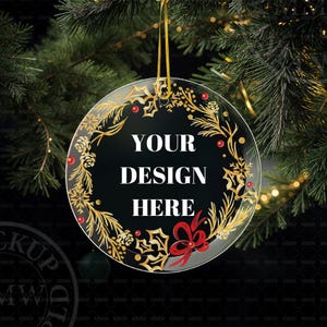 Christmas Glass Ornament Mockup Canva & Photoshop Transparent Blank Printify Ornament, Ornament Mockup PSD Download Round Glass Ornament