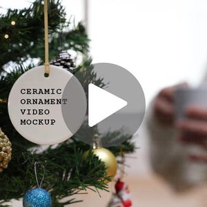 Ornament Mockup Video Canva Christmas Ornament Mockup Video Ceramic Round White Ornament Mockups MP4 Trendy Photo Twinkling Christmas Lights