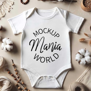 Boho Baby Bodysuit Mockup Bianco Baby Onesie Mockup, Pelli di coniglio bianco 4400, Baby Mockup Manica corta Mockup Baby Bodysuit Mockup Infant