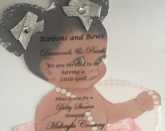 Niestandardowe zaproszenia na babyshower z diamentami i perłami