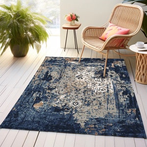 Multi color rug, Country rug, Eco friendly rug, Navy blue rug, Dining room rug, Print rug, Coastal rug, Modern rug, Throw rug