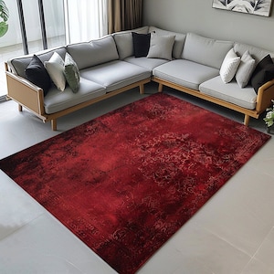 Red Showy Rug, Bedroom Large Rug, Corridor Red Runner, Washable Rug, Black Oversize Rug, Entry Floor Runner, Gothic Decor Rug, Printed Rug