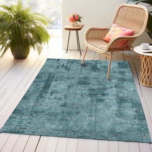 Tapete azul-petróleo, tapete hippie, tapete abstrato, tapete com padrão misto, tapete decorativo, tapete para área externa, tapete nômade, tapete art déco, tapete de chão, tapete para sala de estar