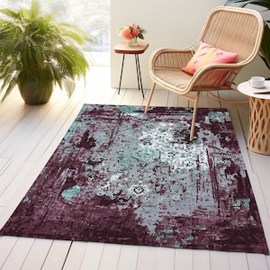 Purple green rug, Gothic theme rug, Floral rug, Washable rug, Kitchen rug, Art deco rug, Housewarming rug, Living room rug, Area rug